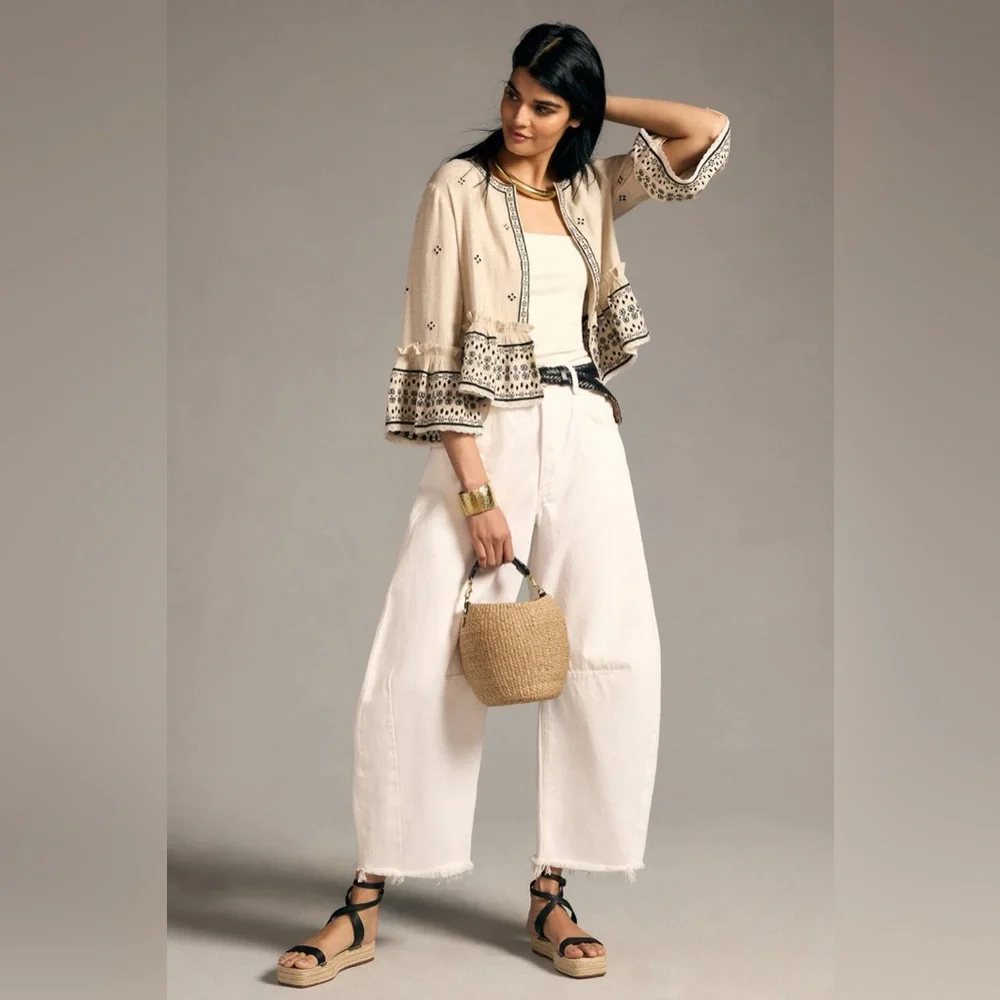 Pilcro Anthropologie Women’s Cropped Eyelet Kimono Boho - Medium/Large - Picture 3 of 11